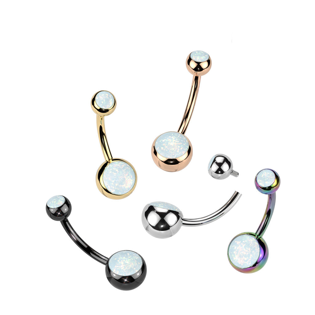 Titanium Double Opal Ball Belly Bar 14G