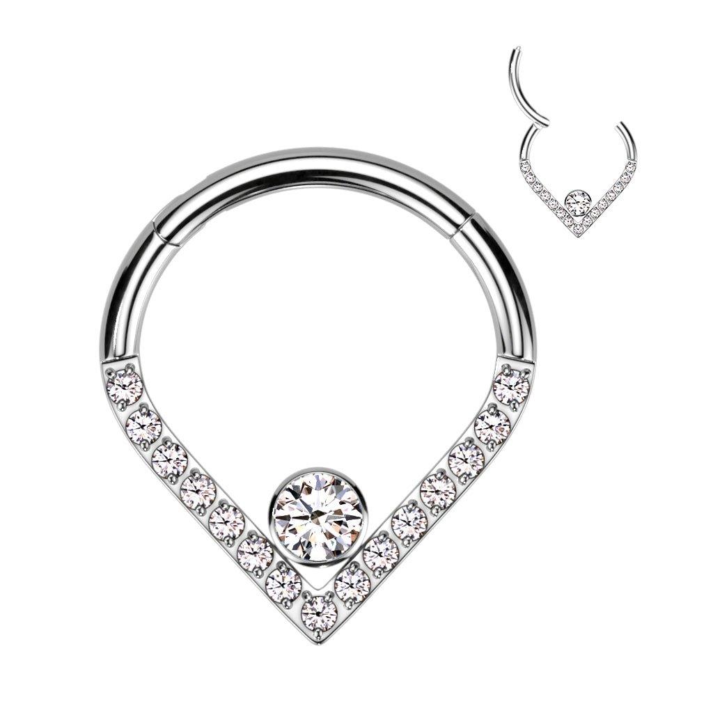 Titanium Gem Chevron Hinged Ring 16G