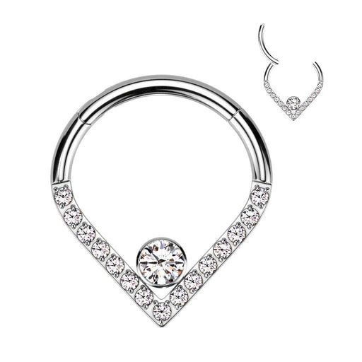Titanium Gem Chevron Hinged Ring 16G