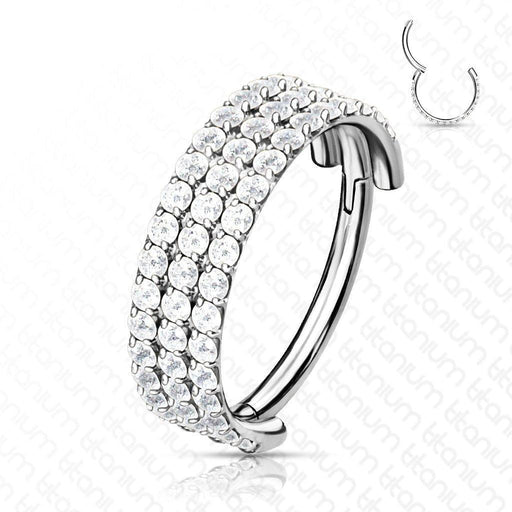 Titanium Triple Side Paved Hinged Ring 16G