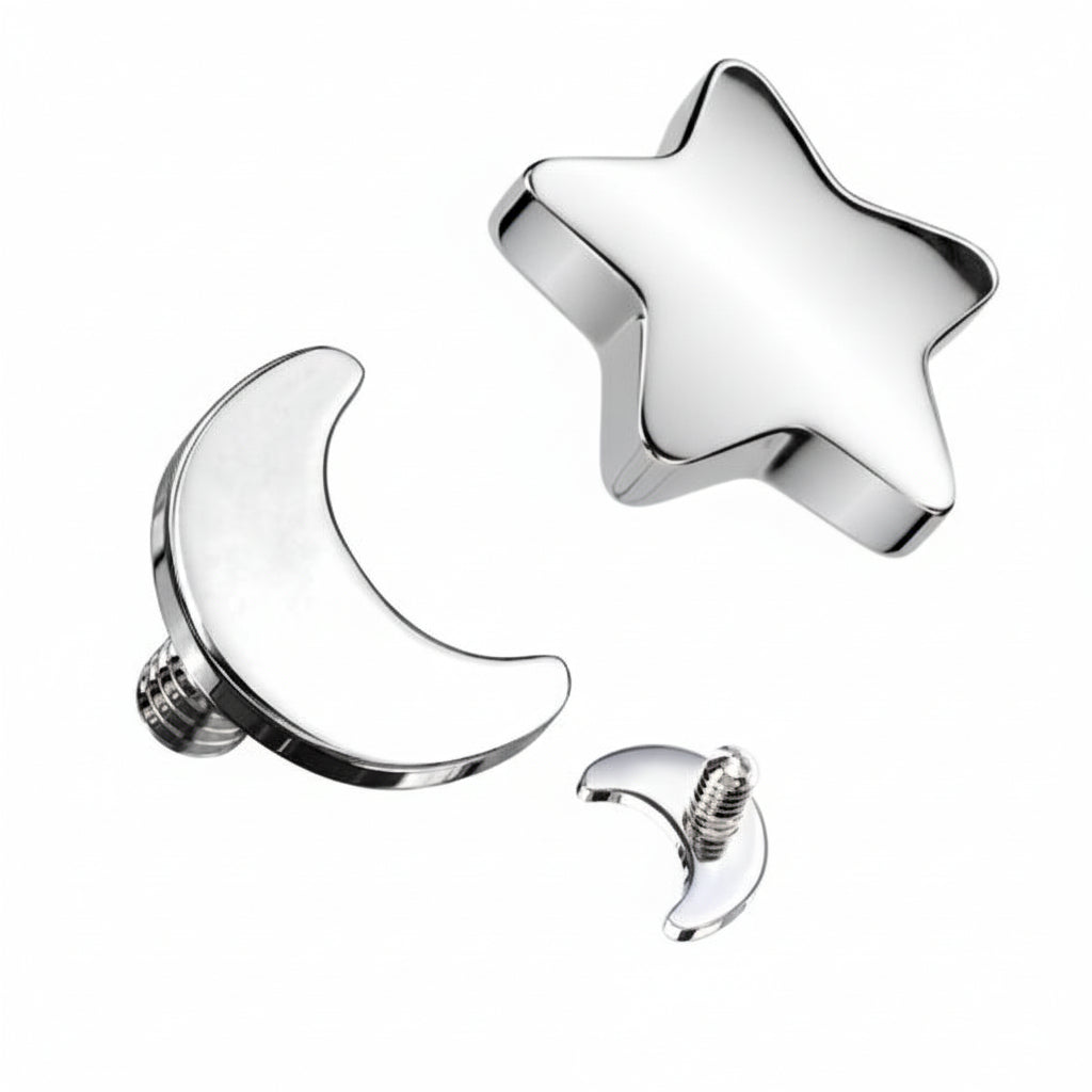 Titanium Star Moon Dermal Top Pair 14G
