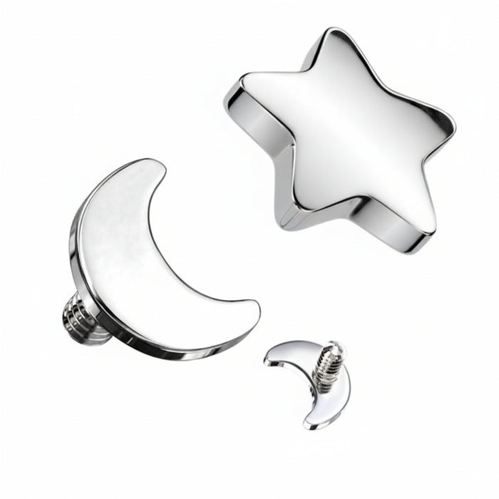 Titanium Star Moon Dermal Top Pair 14G