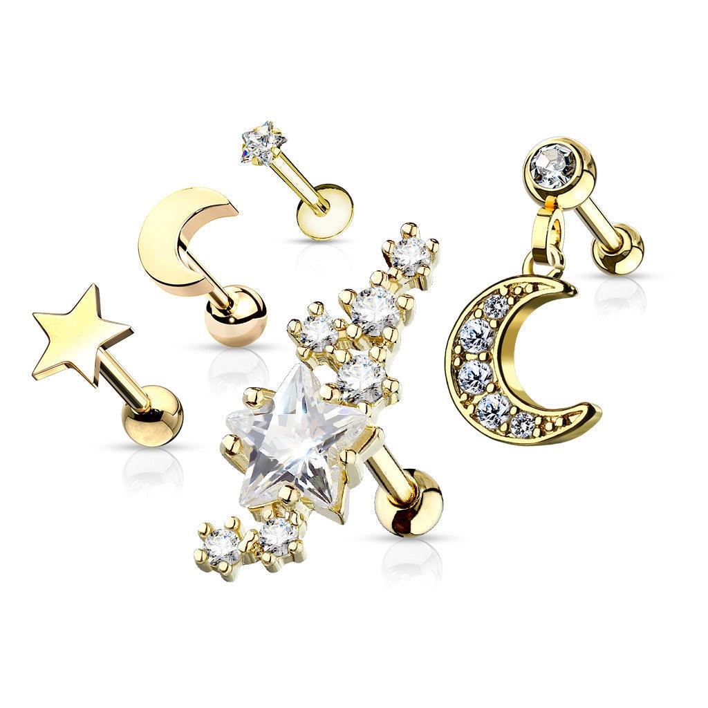 5pc Gem Cartilage Bar Pack 16G-My Body Piercing Jewellery