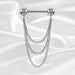 Triple Chain Nipple Dangle – 316L Stainless Steel 14G Barbell with Three Elegant Hanging Chains on white silk background