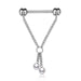 Grey Pearl Chain Nipple Dangle – 316L Stainless Steel 14G Barbell with Twin Grey Acrylic Pearls and Chain Design on white background