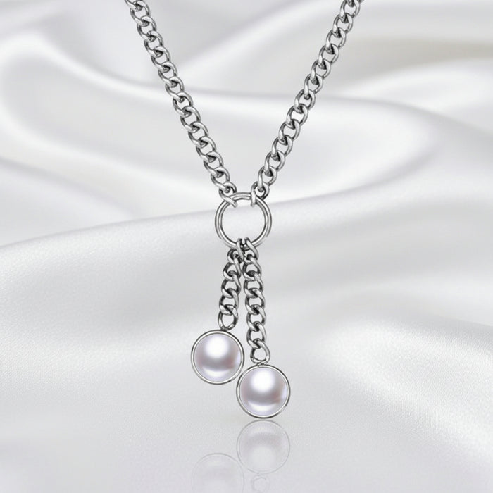 Grey Pearl Chain Nipple Dangle 14G