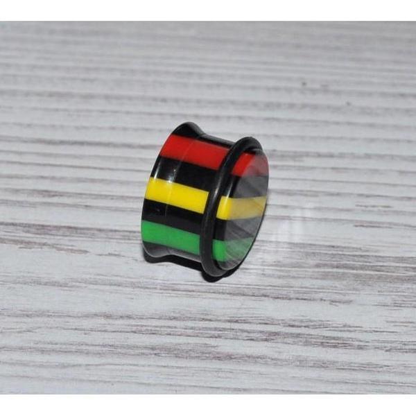 Acrylic Rasta Single Flare Plug 8G-22mm-My Body Piercing Jewellery