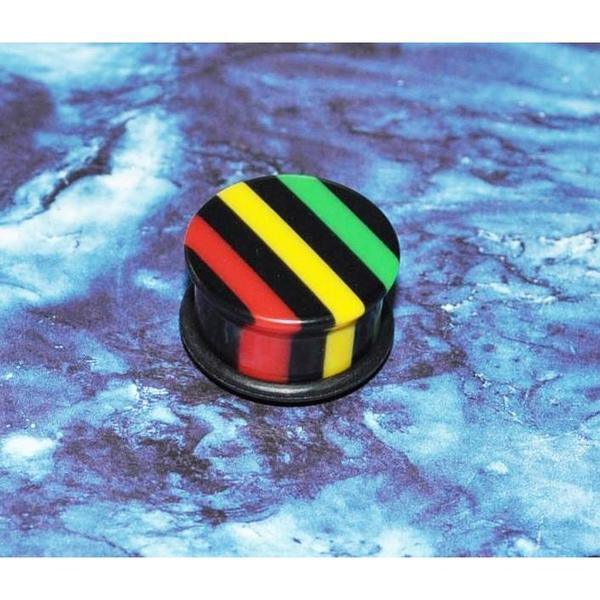 Acrylic Rasta Single Flare Plug 8G-22mm-My Body Piercing Jewellery