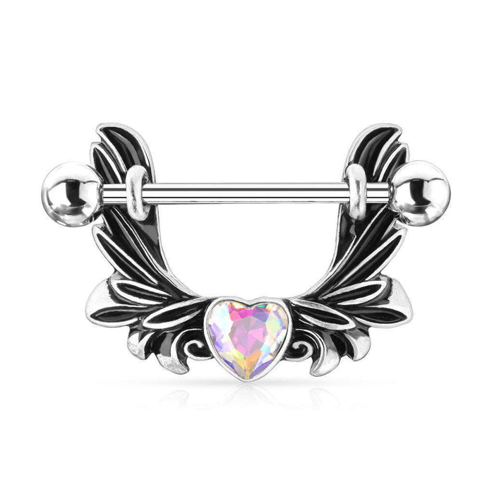 Angel Wings Heart Nipple Dangle 14G 14mm-My Body Piercing Jewellery