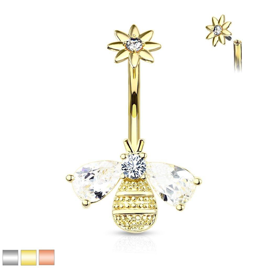 Bee and Flower Belly Bar 14G-My Body Piercing Jewellery