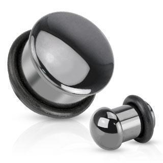 Black Agate Stone Dome Plug 4mm-16mm-My Body Piercing Jewellery