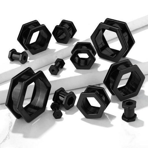 Black Hexagon Tunnel 8mm-25mm-My Body Piercing Jewellery
