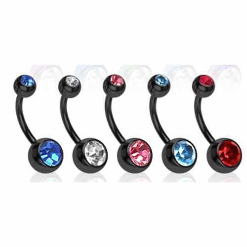 Black IP Gem Belly Bar 14G-My Body Piercing Jewellery