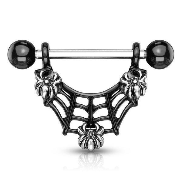 Black Web Nipple Bar 14G (Single)-My Body Piercing Jewellery
