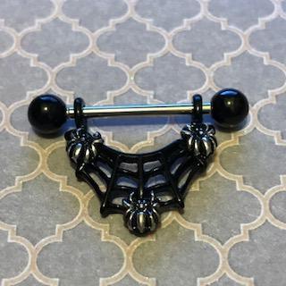 Black Web Nipple Bar 14G (Single)-My Body Piercing Jewellery