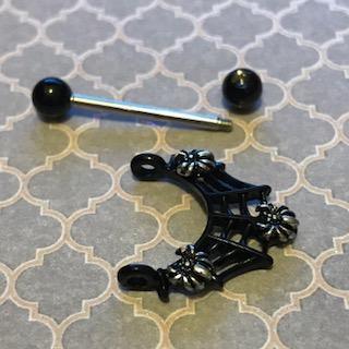 Black Web Nipple Bar 14G (Single)-My Body Piercing Jewellery