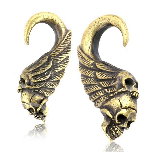 Brass Skull Ear Weights PAIR-My Body Piercing Jewellery