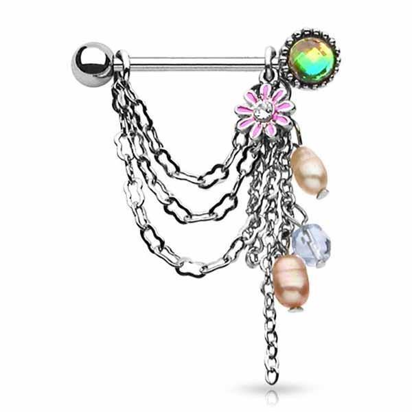 Chain and Bead Nipple Dangle PAIR 14G-My Body Piercing Jewellery