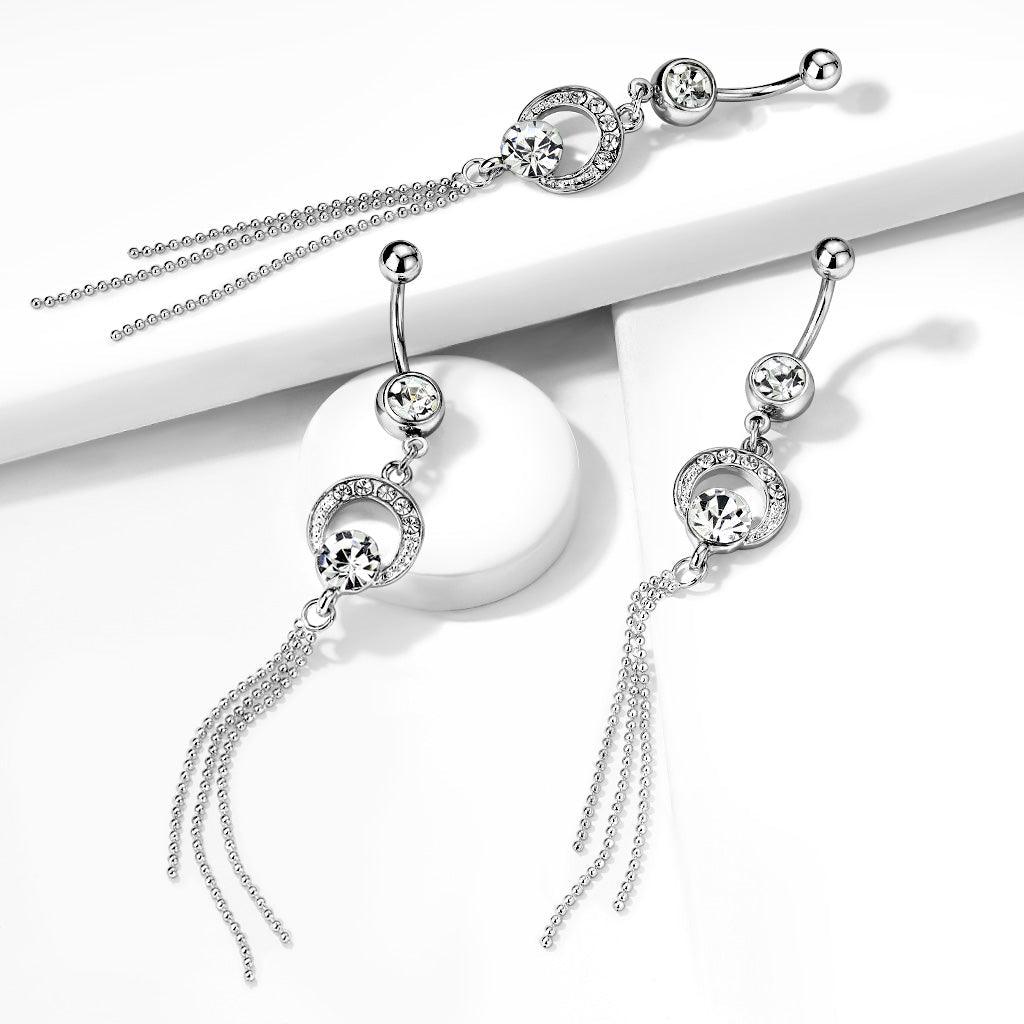 Chain Dangle Gem Belly Bar 14G-My Body Piercing Jewellery