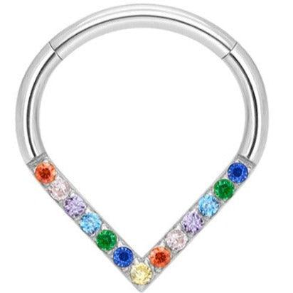 Body Jewelry - Titanium Rainbow Chevron Hinged Ring