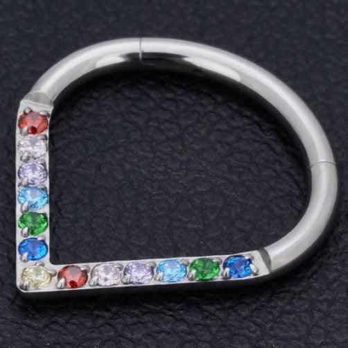Body Jewelry - Titanium Rainbow Chevron Hinged Ring