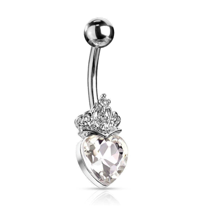 Crown Heart Belly Bar 14G-My Body Piercing Jewellery