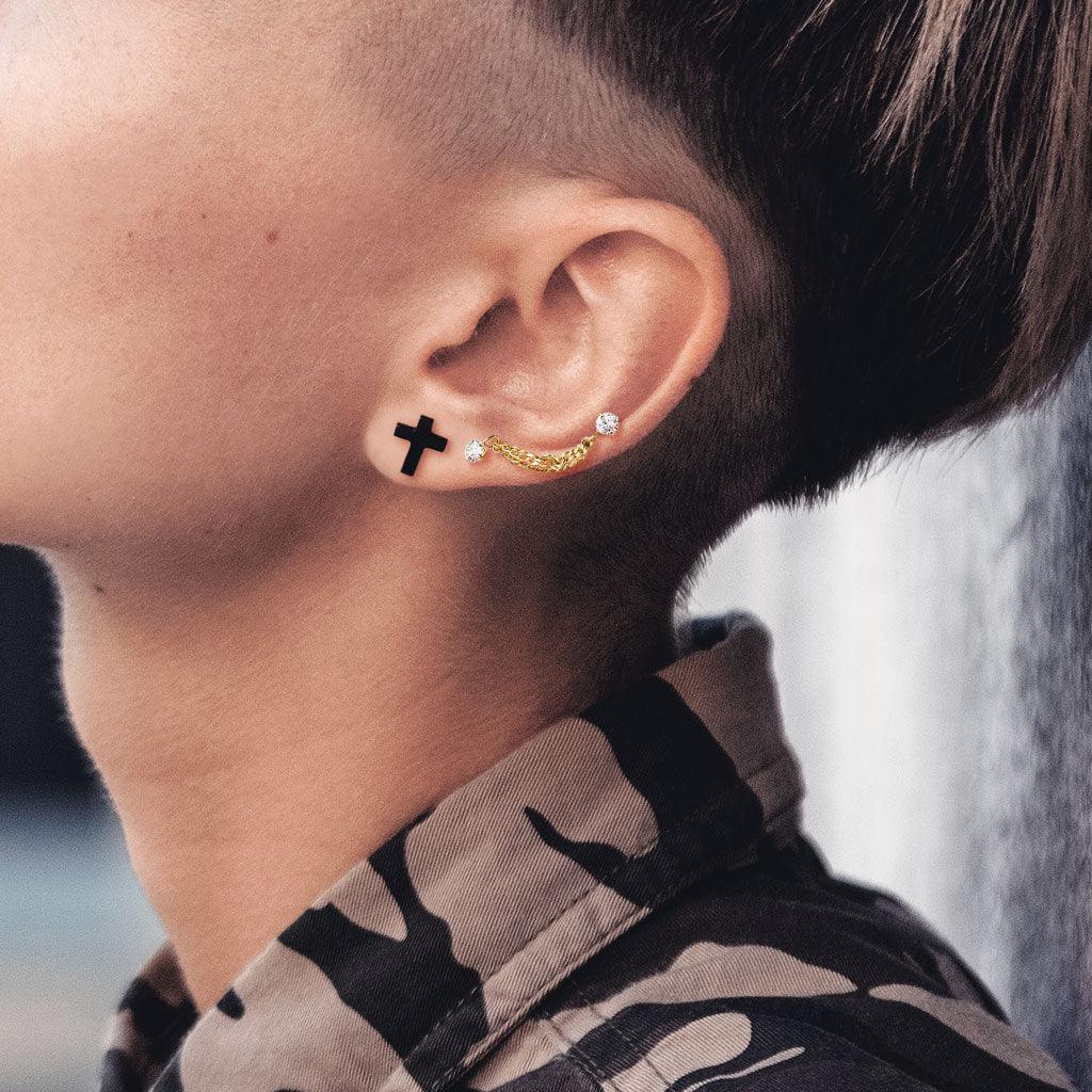 Double Chain Gem Cartilage Bar 16G. 20mm-My Body Piercing Jewellery