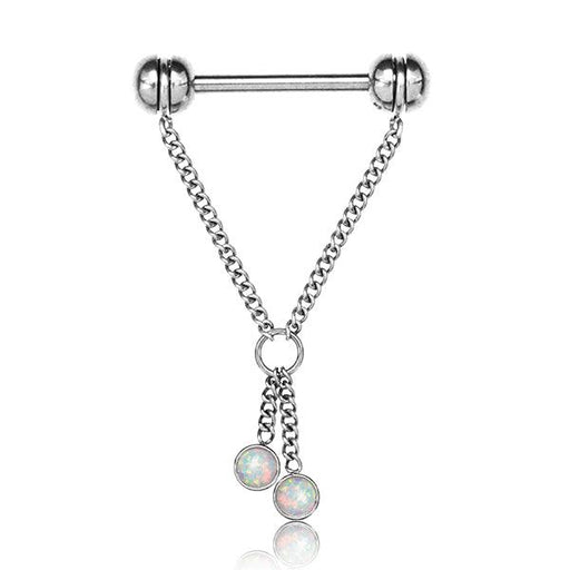 Double Chain Opal Nipple Dangle 14G - My Body Piercing Jewellery