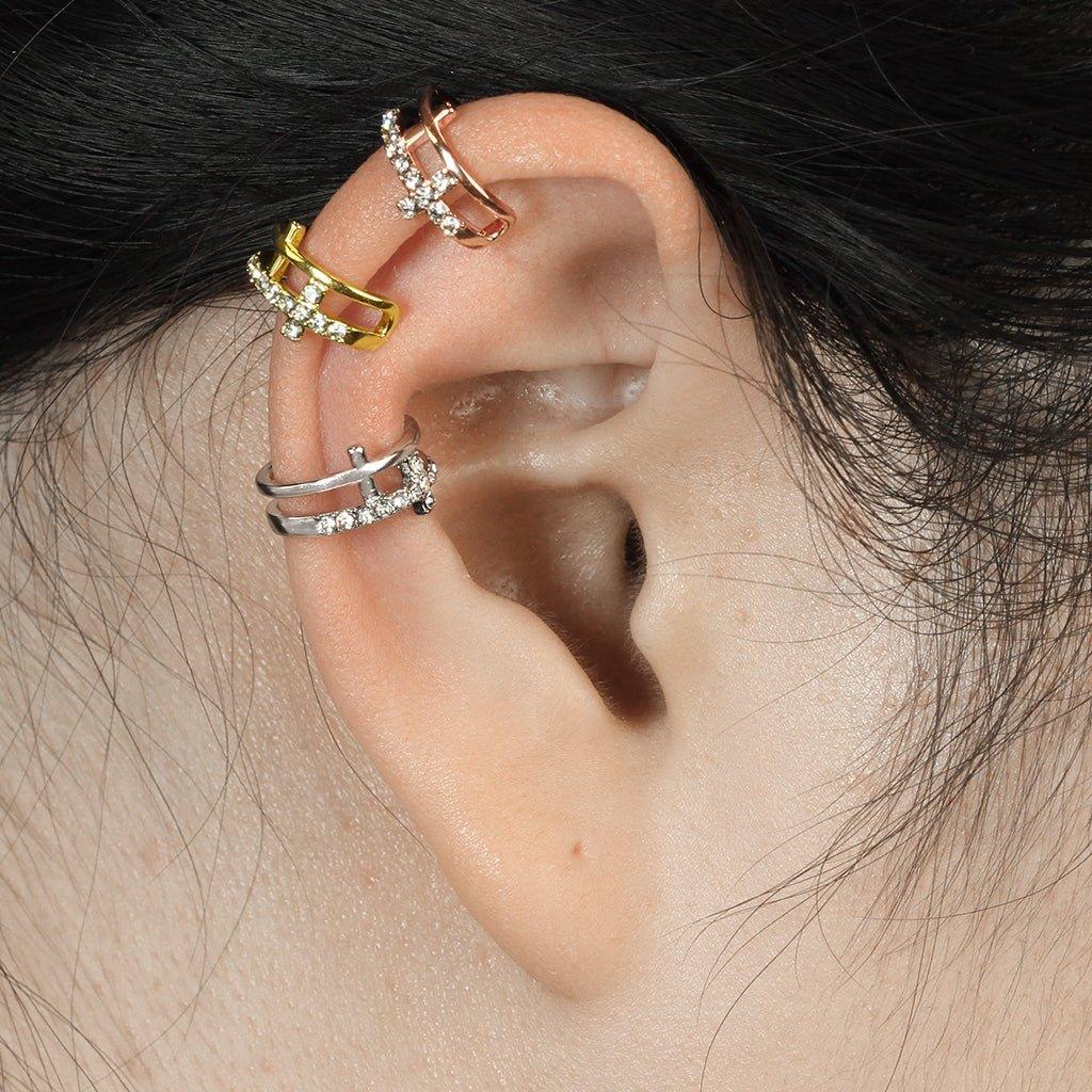 Double Cross Non-Piercing Ear Cuff-My Body Piercing Jewellery