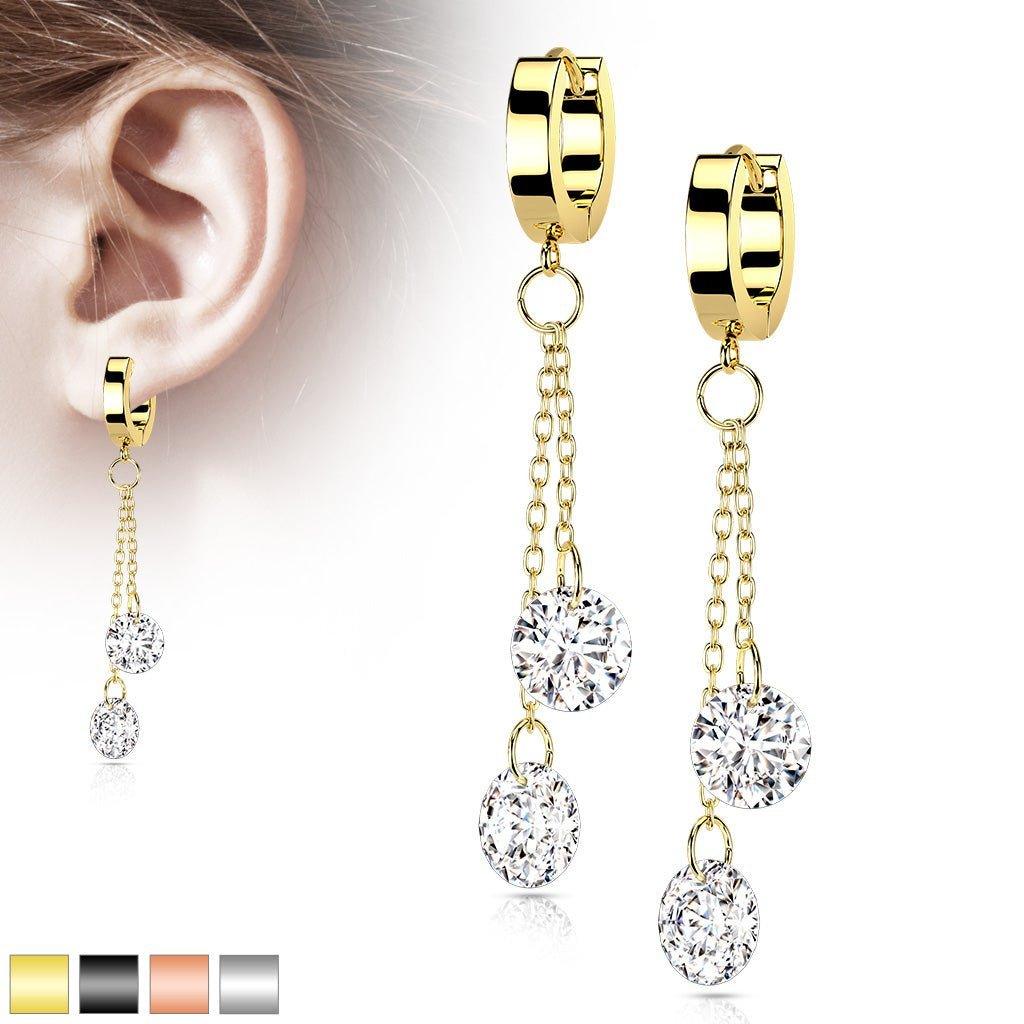 Double Gem Dangle Huggies Earrings Pair-My Body Piercing Jewellery