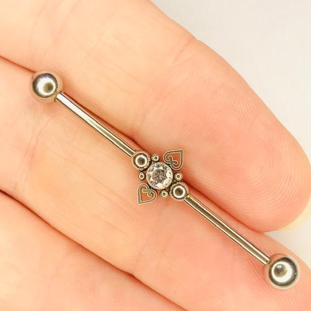 Filigree Heart Gem Industrial 14G 38mm - My Body Piercing Jewellery
