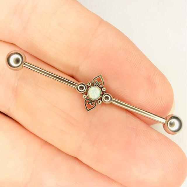 Filigree Heart Opal Industrial 14G 38mm - My Body Piercing Jewellery