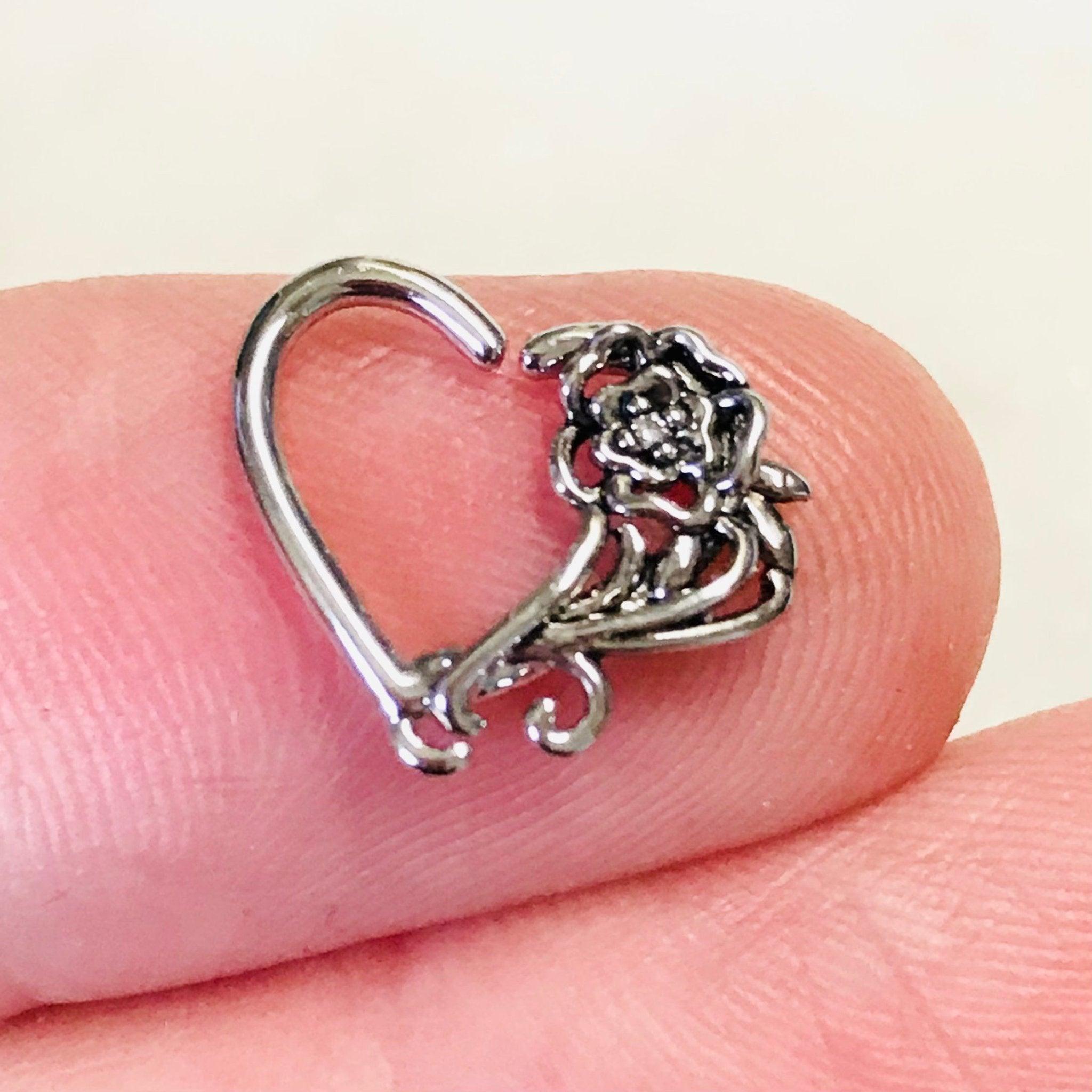 Floral Heart Left Daith Ring 16G-My Body Piercing Jewellery