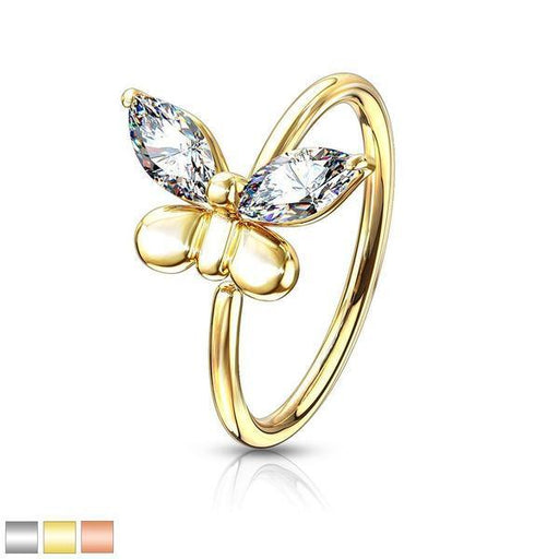 Gem Butterfly Nose Ring 20G-My Body Piercing Jewellery