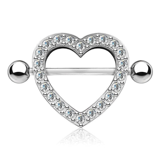 Gem Paved Heart Nipple Shield 14G (Single)-My Body Piercing Jewellery