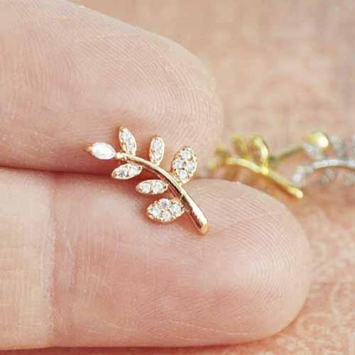 Gem Paved Leaf Cartilage Bar 16G-My Body Piercing Jewellery