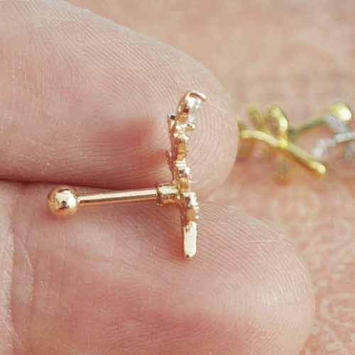 Gem Paved Leaf Cartilage Bar 16G-My Body Piercing Jewellery