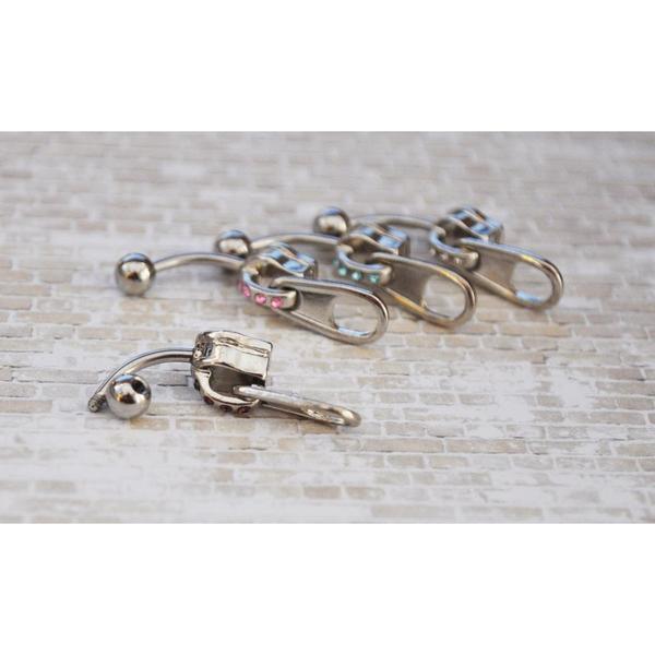 Gem Zipper Belly Bar 14G