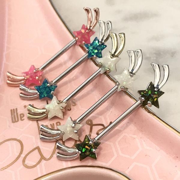 Glitter Opal Shooting Star Nipple Bar 14G-My Body Piercing Jewellery