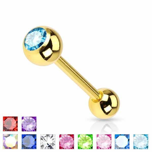 Gold IP Barbell with Gem 14G-My Body Piercing Jewellery