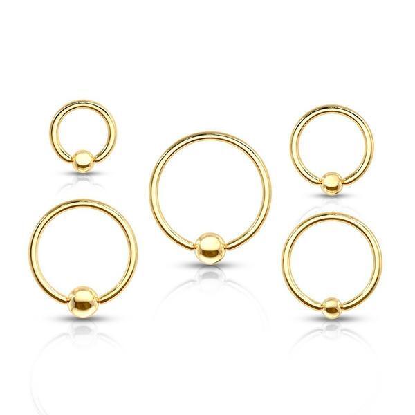 Gold IP Captive Ring 20G-2G-My Body Piercing Jewellery