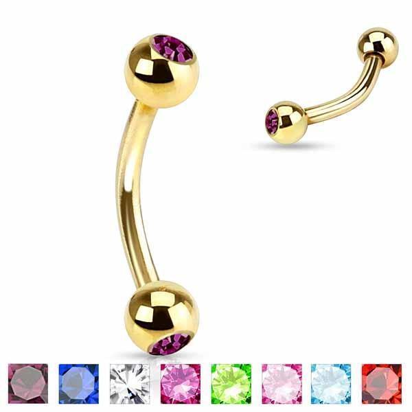 Gold IP Gem Curve 16G-My Body Piercing Jewellery