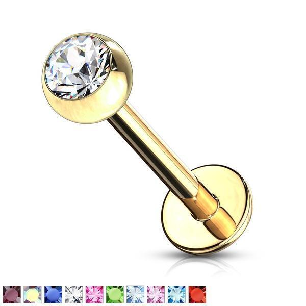 Gold IP Gem Labret 16G 14G-My Body Piercing Jewellery