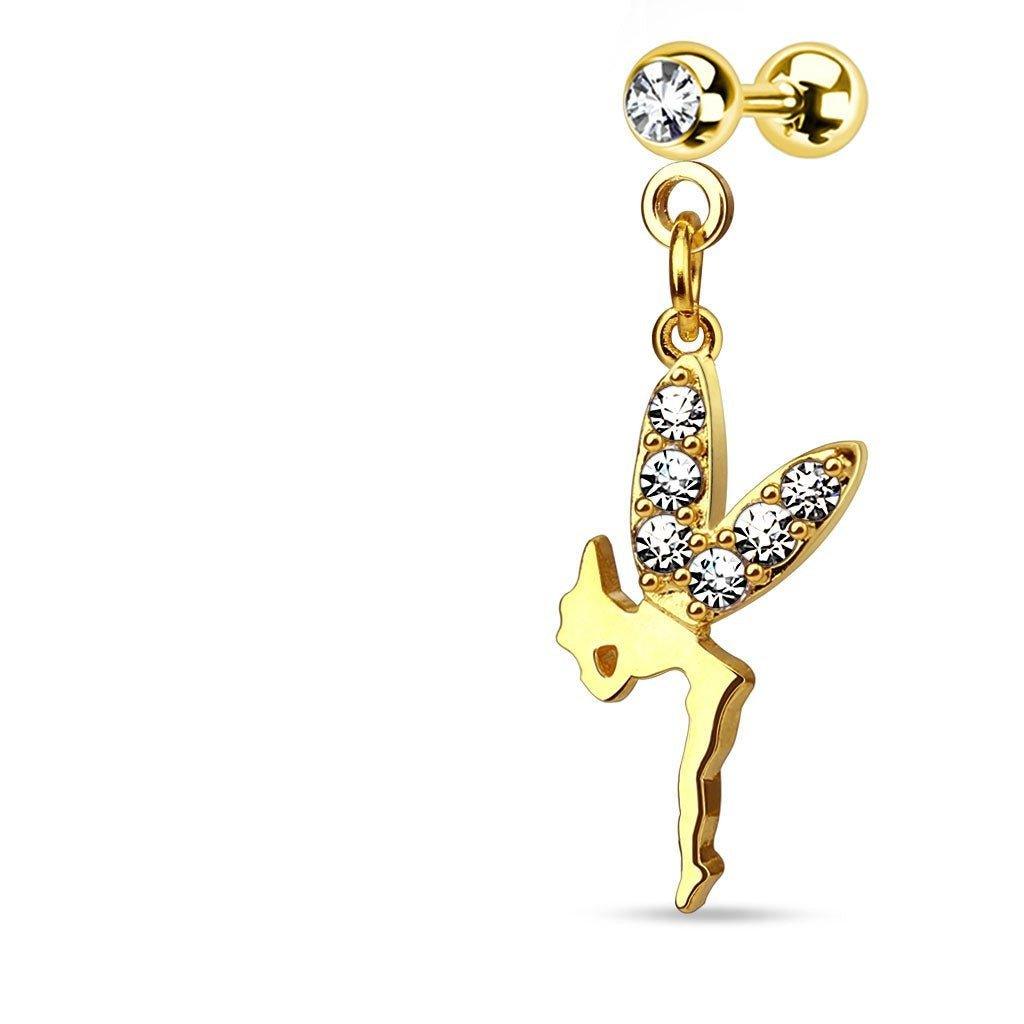 Gold Plated Fairy Dangle Cartilage Bar 16G-My Body Piercing Jewellery