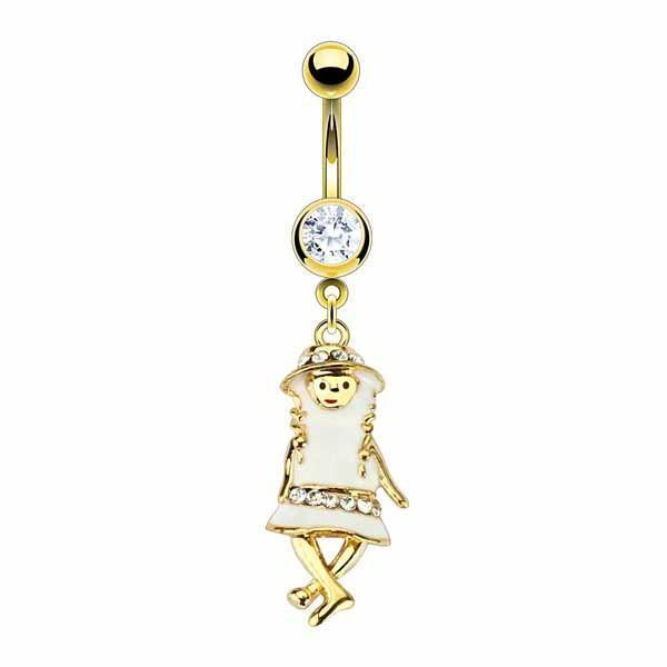 Gold Plated Girl Belly Bar 14G-My Body Piercing Jewellery