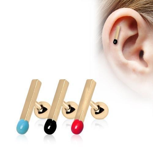 Gold Plated Matchstick Cartilage Bar 16G-My Body Piercing Jewellery