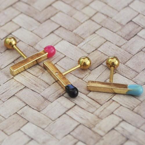 Gold Plated Matchstick Cartilage Bar 16G-My Body Piercing Jewellery