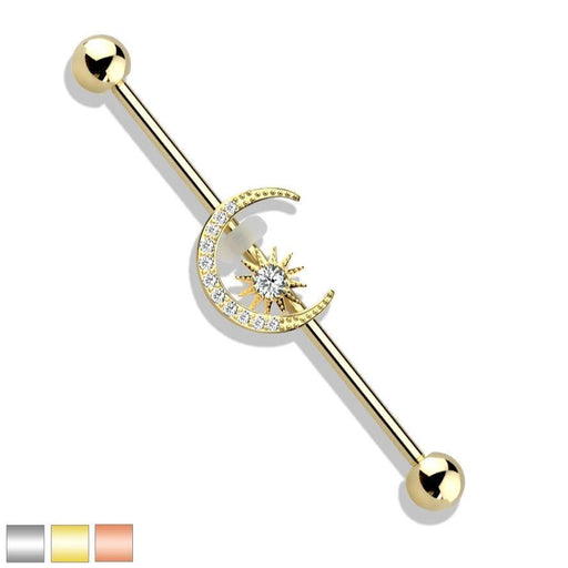 Gold Plated Moon Star Industrial 14G 38mm-My Body Piercing Jewellery
