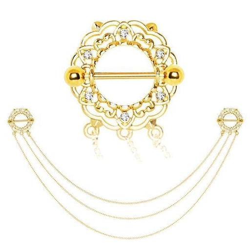 Gold Triple Chain Nipple Shield 14G-My Body Piercing Jewellery