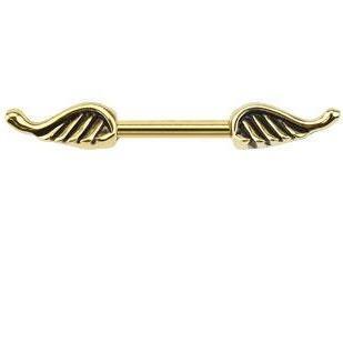 Gold Wings Nipple Bar 14G (Single)-My Body Piercing Jewellery